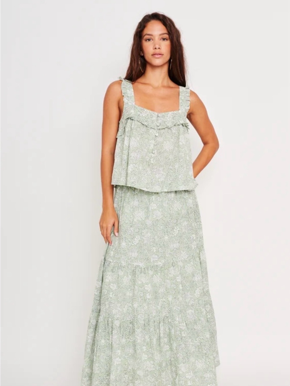 dRA LOS ANGELES Sage Floral Tiered Maxi Skirt and Top XS NWT